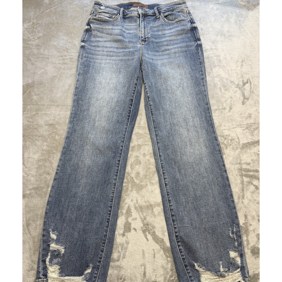 Judy Blue Jeans Womens 13/31 Straight Fit Distressed Frayed Hem JB82470MD - Picture 1 of 15